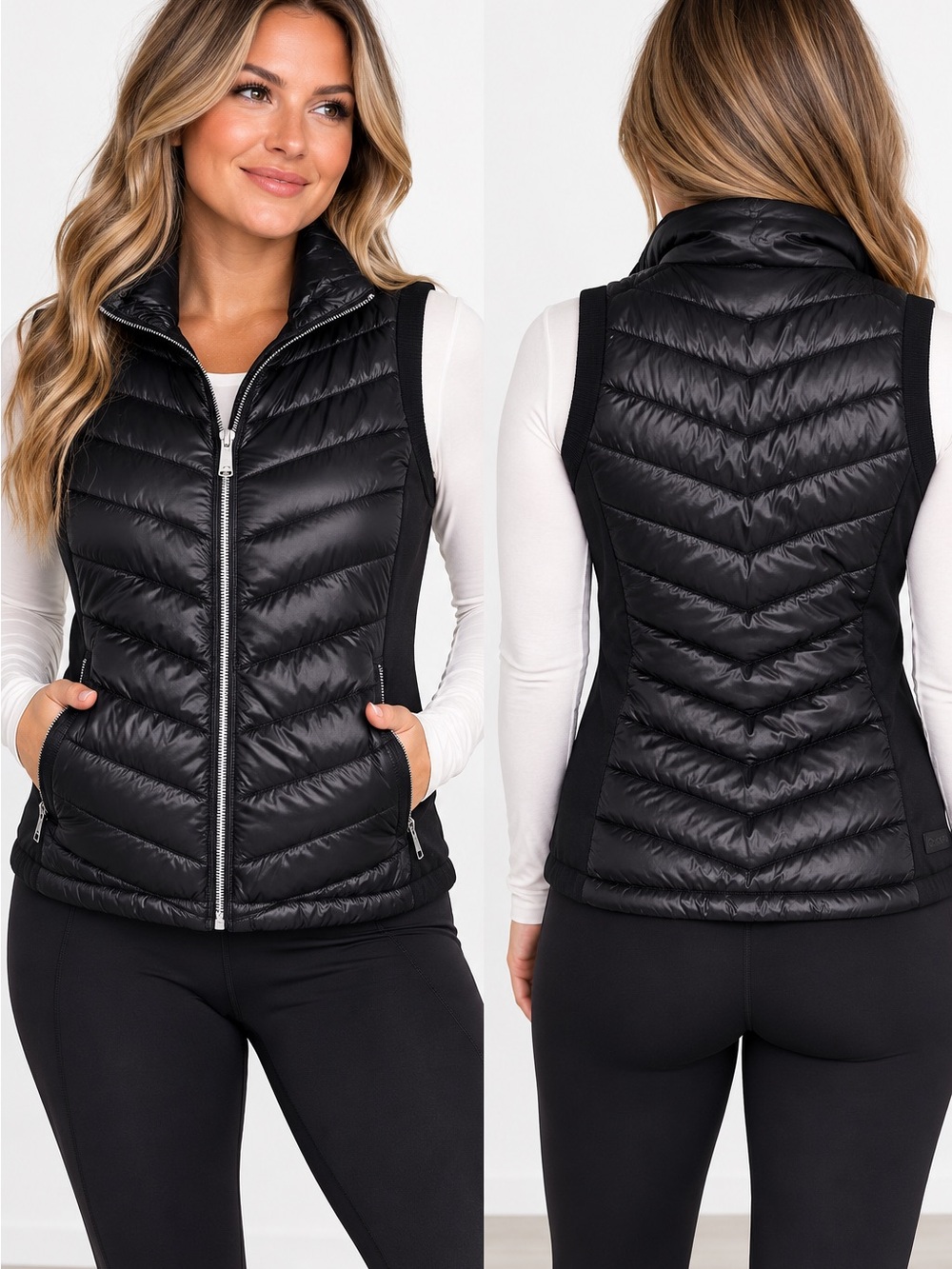 Calvin Klein Black Quilted Packable Vest with Side Panels